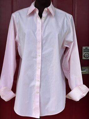 BROOKS BROS 346 s10 pink shirt-looks NEW-NON IRON-💯hi thread ct cotton-silky